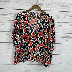 Leith‎ Blouse Shirt Womens 3X Orange Floral Tropical Light Office Beach Resort